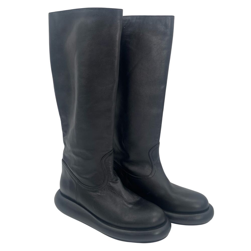 PALOMA BARCELO Boots Size 37 (US 6-6.5) Black Paneled Leather Spain Designer